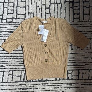 Mango Gold Ribbed Button Down Top